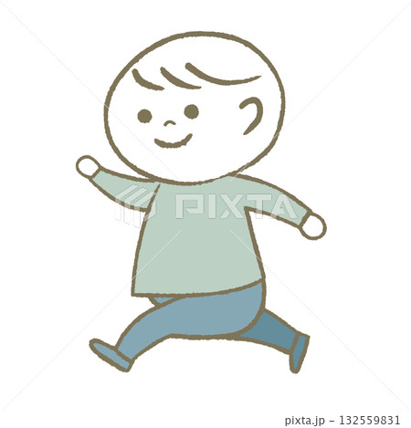 ご機嫌に走る子供　水色 132559831