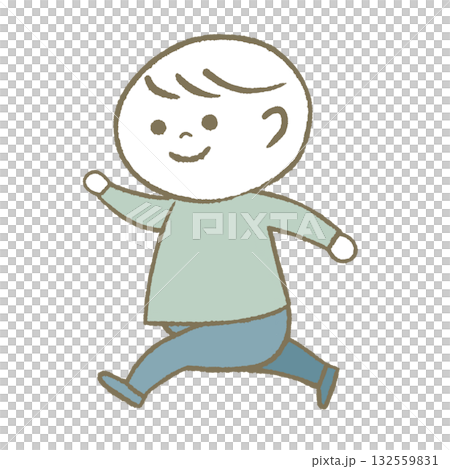 ご機嫌に走る子供　水色 132559831