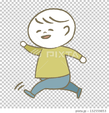 ご機嫌に走る子供　黄色 132559853