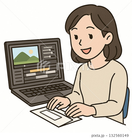 就労支援　パソコン作業　動画編集やWeb制作のイラスト 132560149
