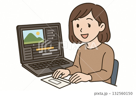 就労支援　パソコン作業　動画編集やWeb制作のイラスト 132560150