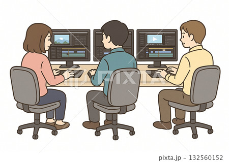 就労支援　パソコン作業　動画編集やWeb制作のイラスト 132560152