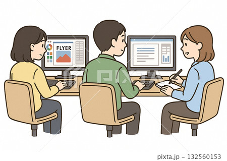 就労支援　パソコン作業　動画編集やWeb制作のイラスト 132560153