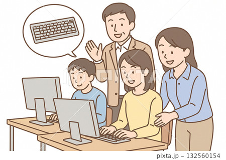 就労支援　パソコン作業　動画編集やWeb制作のイラスト 132560154