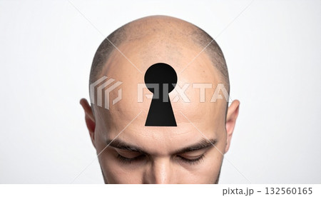 額に鍵穴があるスキンヘッド男性の抽象コンセプトアート generative ai 132560165