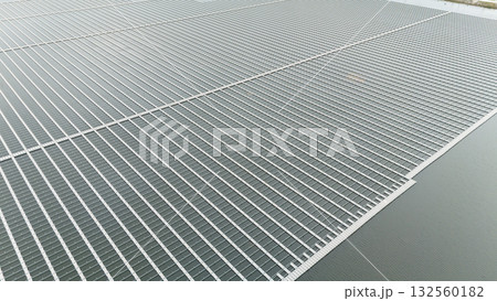 Water buoy platform array for Floating Solar Panel farm. Solar panel PV System in Industry lake 132560182