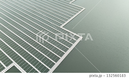 Water buoy platform array for Floating Solar Panel farm. Solar panel PV System in Industry lake 132560183