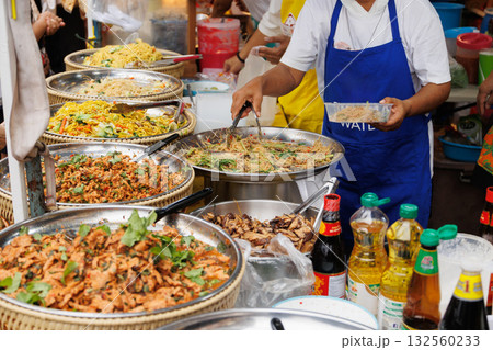 Vegetarian Festival (J Festival) In Thailand at Yaowarat China town, Chao mian Chinese style noodle vegetarian food shop 132560233
