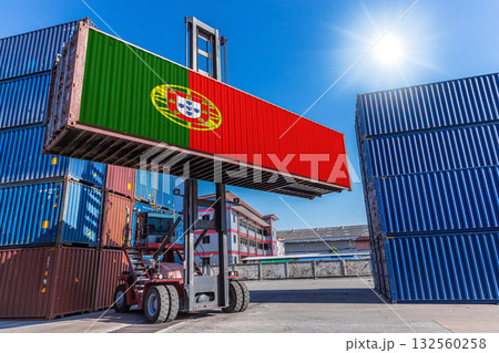 Products shipping cargo goods with Portugal flag for import export business from Portugal country Products shipping cargo goods with Portugal flag for import export business from Portugal country 132560258