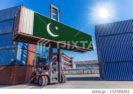Products shipping cargo goods with Pakistan flag for import export business from Pakistan country Products shipping cargo goods with Pakistan flag for import export business from Pakistan country 132560261