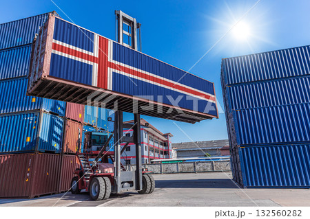 Products shipping cargo goods with Iceland flag for import export business from Iceland country 132560282