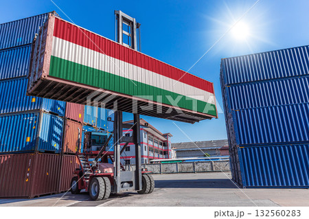 Products shipping cargo goods with Hungary flag for import export business from Hungary country 132560283