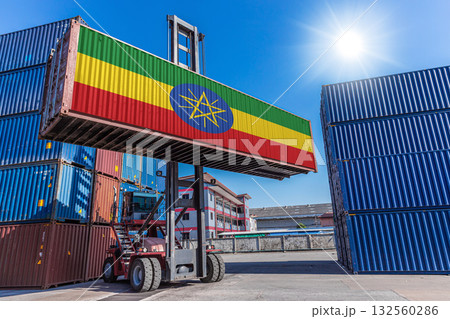 Products shipping cargo goods with Ethiopia flag for import export business from Ethiopia country 132560286