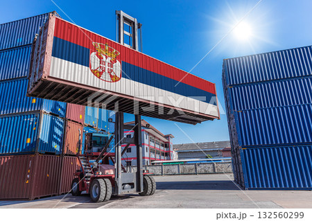 Products shipping cargo goods with Serbia flag for import export business from Serbia country Products shipping cargo goods with Serbia flag for import export business from Serbia country 132560299