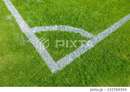 Football Corner Kick Area, Free kick pitch area soccer field corner line closeup 132560304
