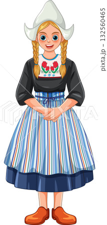 Dutch Girl in Traditional Folk Costume with Wooden Clogs 132560465