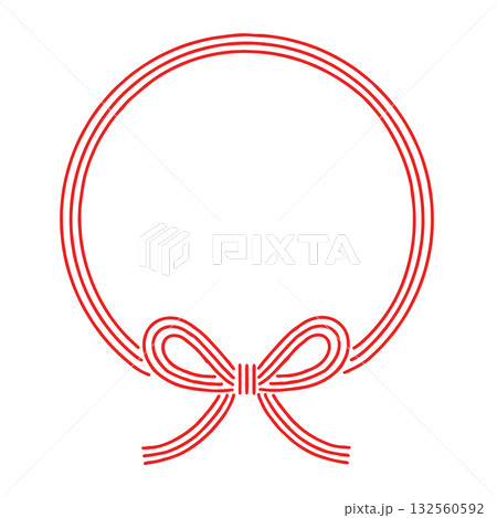 蝶結びの水引フレーム（丸・赤） 132560592