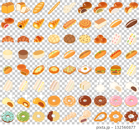 麵包和甜甜圈圖示集 麵包和甜甜圈圖示集 132560877