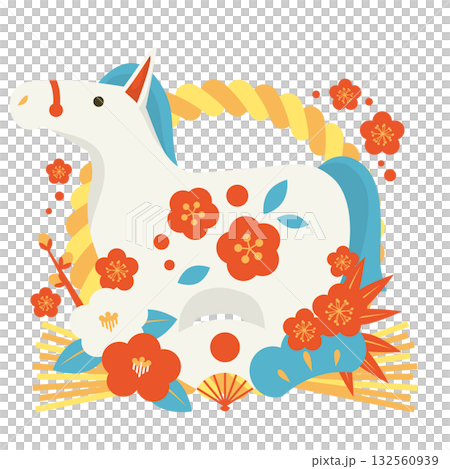 Year of the Horse New Year Icon 10, Retro Color, Shimekazari, Hakuba, Illustration, Cute Year of the Horse New Year Icon 10, Retro Color, Shimekazari, Hakuba, Illustration, Cute 132560939