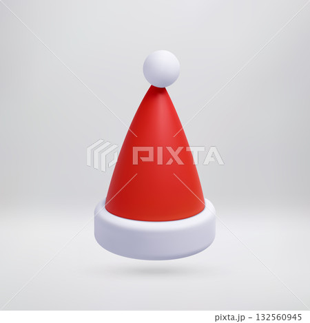 3D red santa hat with white pom pom 3D red santa hat with white pom pom 132560945