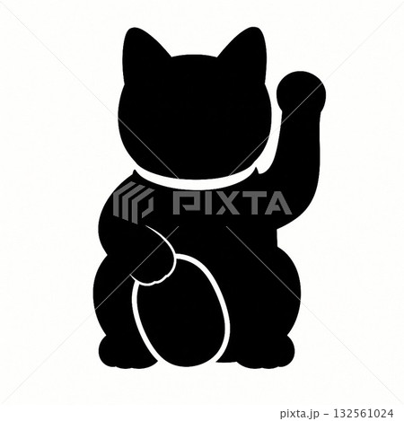 幸運を招く招き猫のシルエット 132561024