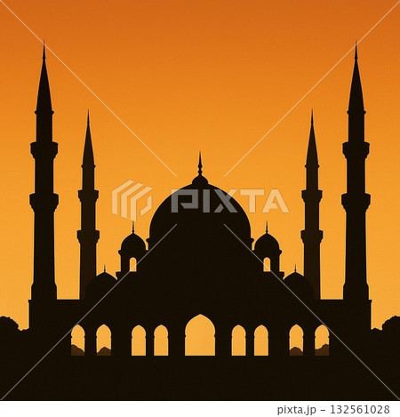 夕暮れに浮かぶモスクのシルエット 132561028