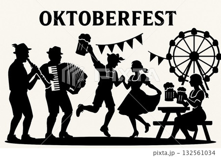 オクトーバーフェストの楽しげなシルエット 132561034