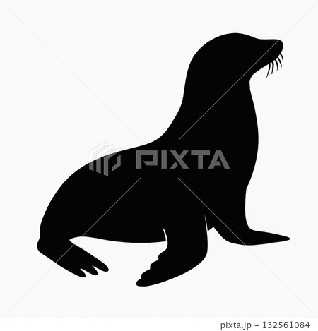 力強く佇むアシカのシルエット 132561084