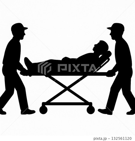 担架で運ばれる人のシルエット 担架で運ばれる人のシルエット 132561120