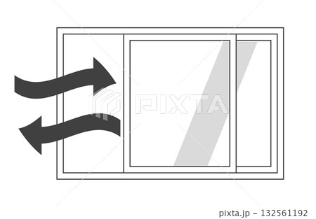 窓を開けて換気をするイメージイラスト モノクロ 窓を開けて換気をするイメージイラスト モノクロ 132561192
