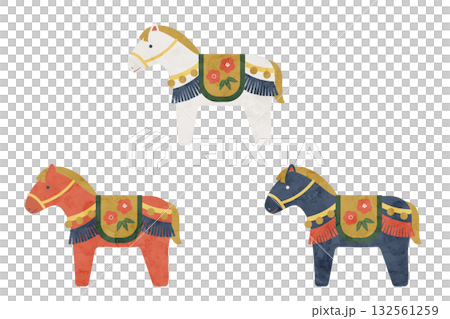 Cute horse figurine illustration, New Year's card material, New Year's material 132561259