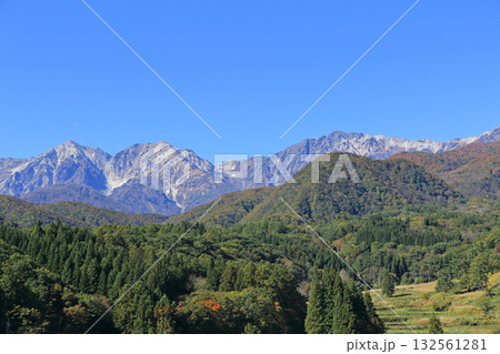 栂池大橋から望む秋の白馬三山 栂池大橋から望む秋の白馬三山 132561281