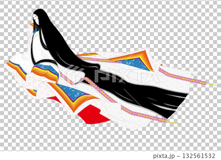 一件傳統的日本正式禮服，十二層和服。一位身著和服的貴婦人回頭望去。 132561532