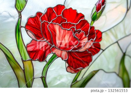 赤いカーネーションのステンドグラス　AI画像 132561553