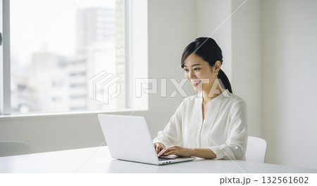 パソコンに向かうビジネスウーマン パソコンに向かうビジネスウーマン 132561602