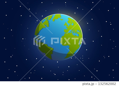 Planet Earth hangs in space against backdrop of distant stars. Astronomy science research. Galaxy exploration. Universe explore. Ocean and continents. Cosmic sphere. Vector background Planet Earth hangs in space against backdrop of distant stars. Astronomy science research. Galaxy exploration. Universe explore. Ocean and continents. Cosmic sphere. Vector background 132562002