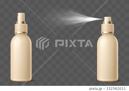 Realistic deodorant bottle sprays fragrant aerosol on transparent background. Skin care product container. Package mockup. Armpit sweat control cosmetic. Vector 3D isolated objects set Realistic deodorant bottle sprays fragrant aerosol on transparent background. Skin care product container. Package mockup. Armpit sweat control cosmetic. Vector 3D isolated objects set 132562011