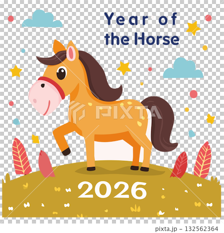 午年2026年ベクター - 年賀状グリーティングカードデザイン 午年2026年ベクター - 年賀状グリーティングカードデザイン 132562364
