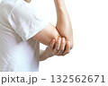 Men use their hands to hold their elbows and He had pain at the elbows.. Painful Health and medical concepts 132562671