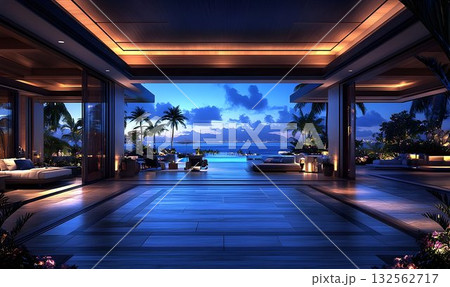 Luxury villa ocean view dusk interior design architecture 132562717