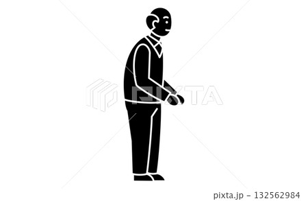杖をつく高齢男性の線画イラストアイコン 132562984