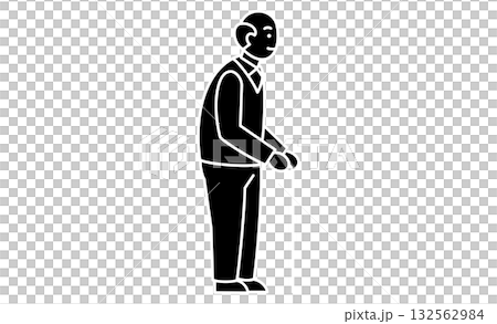杖をつく高齢男性の線画イラストアイコン 132562984