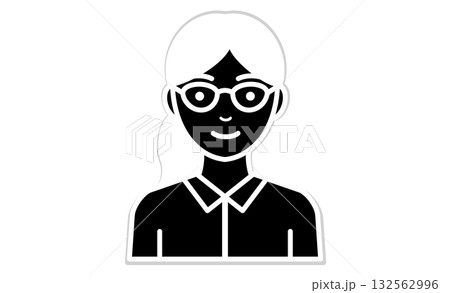 メガネをかけたポニーテールで黒髪の女性の線画素材イラストアイコン メガネをかけたポニーテールで黒髪の女性の線画素材イラストアイコン 132562996