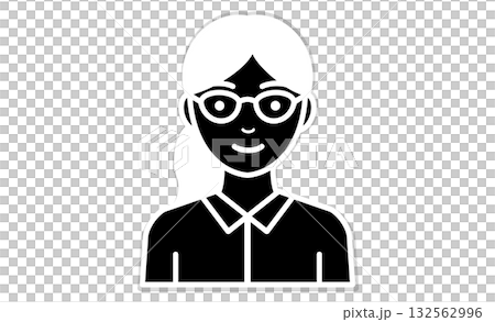 メガネをかけたポニーテールで黒髪の女性の線画素材イラストアイコン メガネをかけたポニーテールで黒髪の女性の線画素材イラストアイコン 132562996