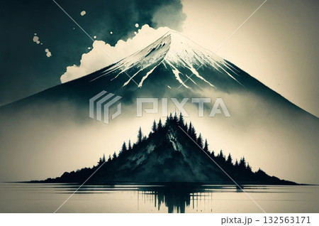 水墨画風の風景 132563171