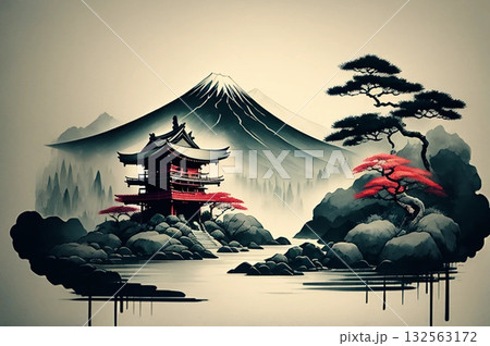 水墨画風の風景 水墨画風の風景 132563172