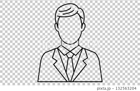 一個簡單的線條畫圖標，描繪了一位面無表情的西裝商務人士。 132563204