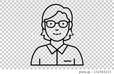 Front line drawing illustration icon of a woman wearing glasses and a shirt Front line drawing illustration icon of a woman wearing glasses and a shirt 132563213