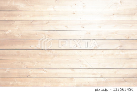 木目や節のある明るい白木色の板が並ぶ横長の背景画像 132563456