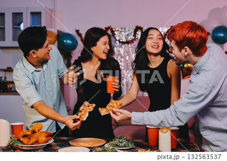 Diversity, dinner and group of people toast celebration together at party. Friends, happy and celebrate with food, wine and friendship for love, support and cheers champagne at business function Diversity, dinner and group of people toast celebration together at party. Friends, happy and celebrate with food, wine and friendship for love, support and cheers champagne at business function 132563537
